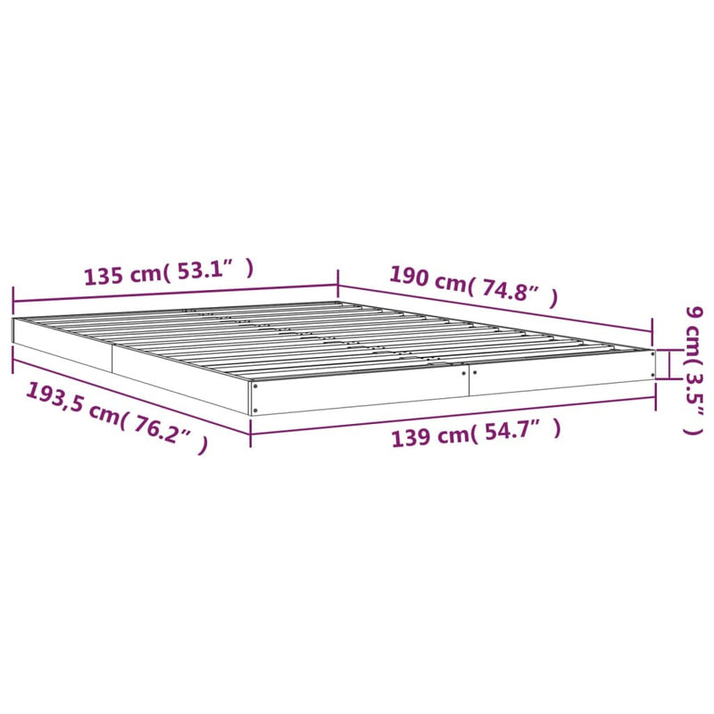 Bed Frame without Mattress White 135x190 cm Double  Solid Wood Pine