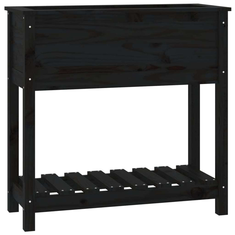 Planter with Shelf Black 82.5x34.5x81 cm Solid Wood Pine