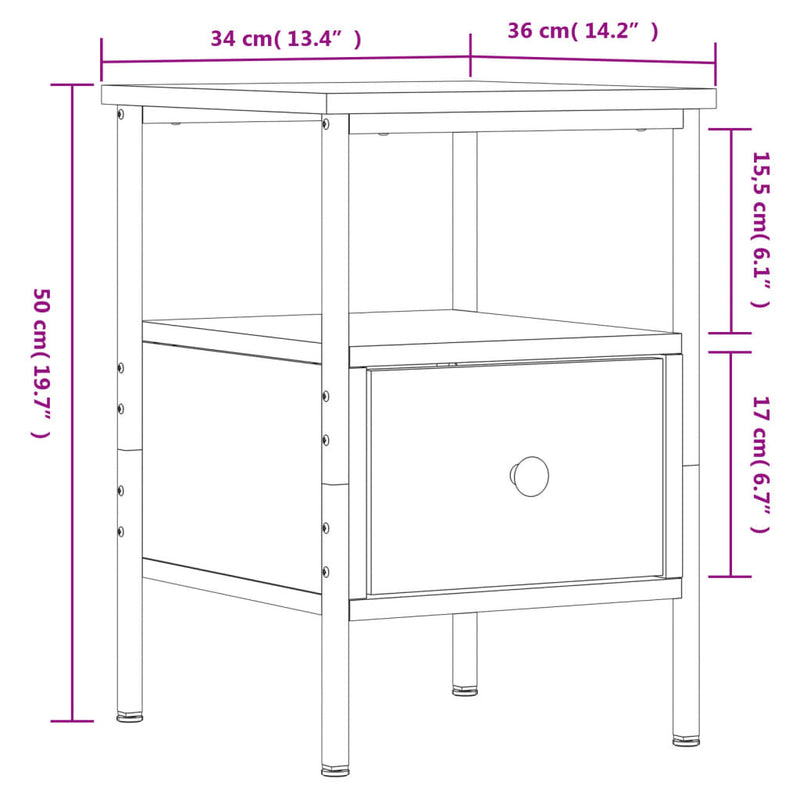 Bedside Cabinet Smoked Oak 34x36x50 cm Engineered Wood