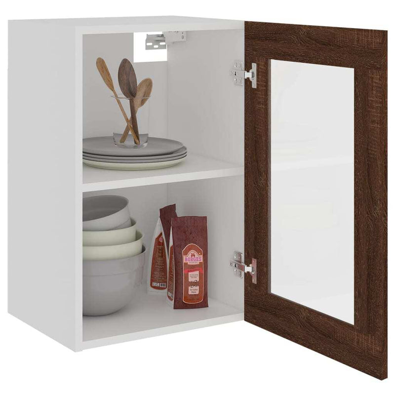 Hanging Glass Cabinet Brown Oak 40x31x60 cm Engineered Wood