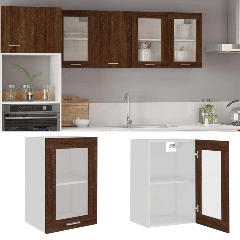 Hanging Glass Cabinet Brown Oak 40x31x60 cm Engineered Wood