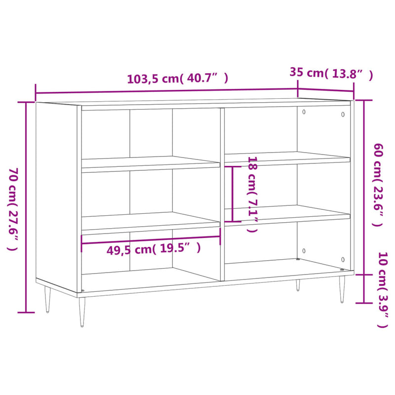 Sideboard Black 103.5x35x70 cm Engineered Wood