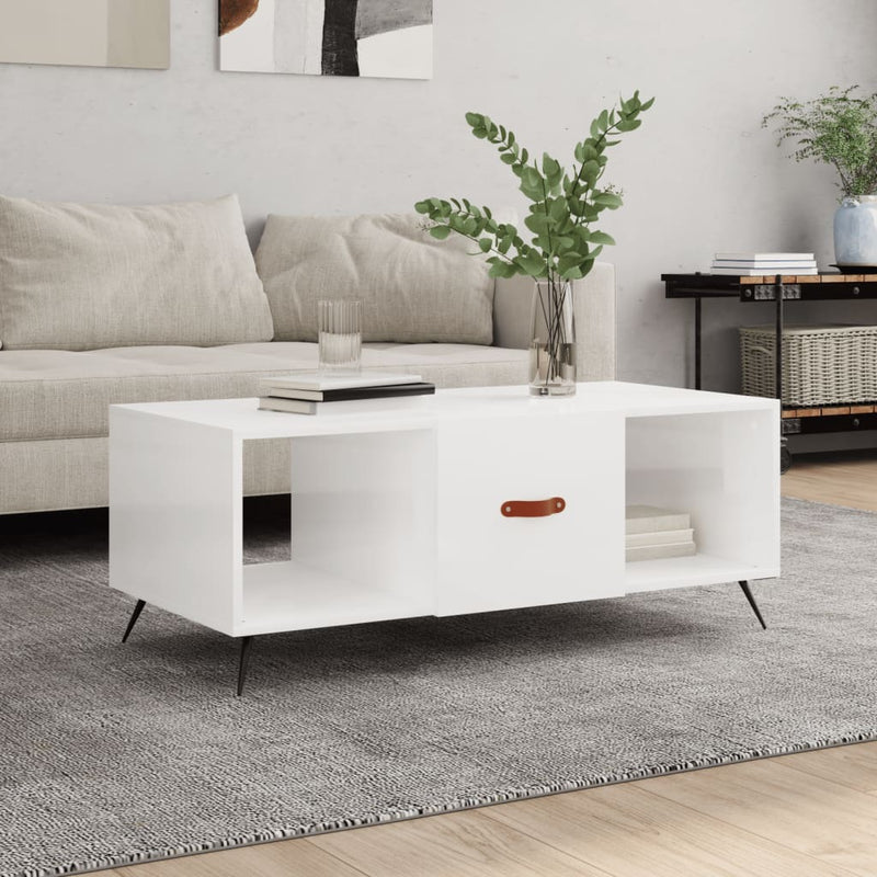 Coffee Table High Gloss White 102x50x40 cm Engineered Wood