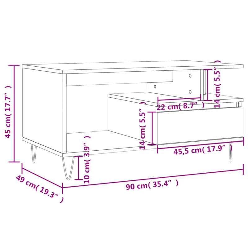 Coffee Table Black 90x49x45 cm Engineered Wood