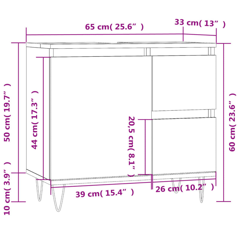 Bathroom Cabinet Sonoma Oak 65x33x60 cm Engineered Wood