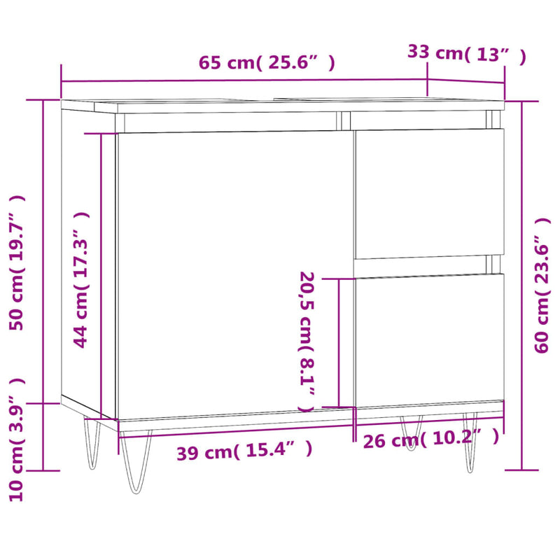 Bathroom Cabinet Concrete Grey 65x33x60 cm Engineered Wood