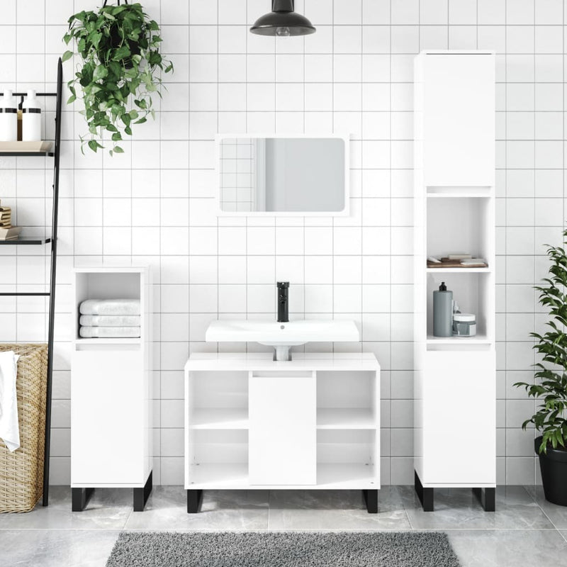 Bathroom Cabinet High Gloss White 80x33x60 cm Engineered Wood