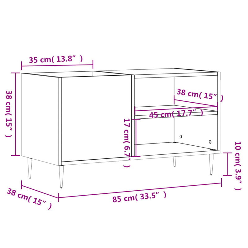 Record Cabinet High Gloss White 85x38x48 cm Engineered Wood