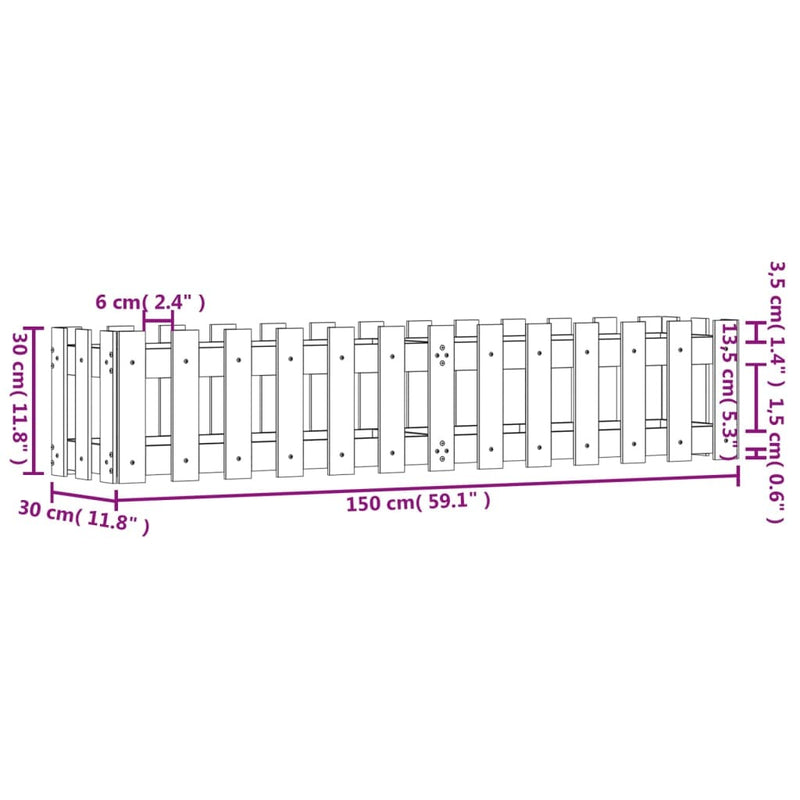 Garden Raised Bed with Fence Design 150x30x30 cm Solid Wood Douglas