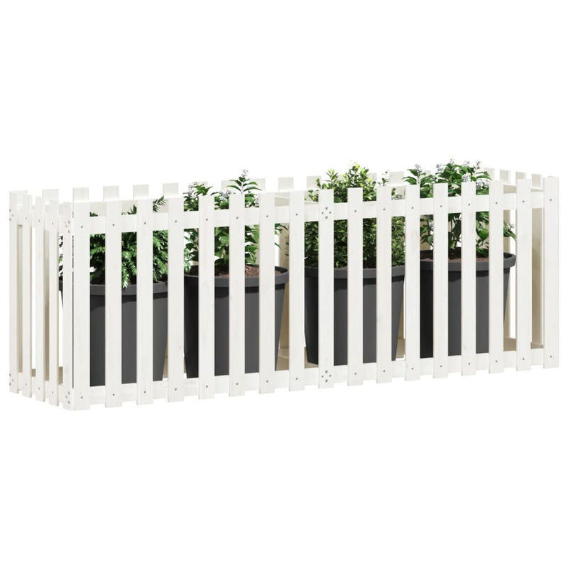 Garden Raised Bed with Fence Design White 200x50x70 cm Solid Wood Pine