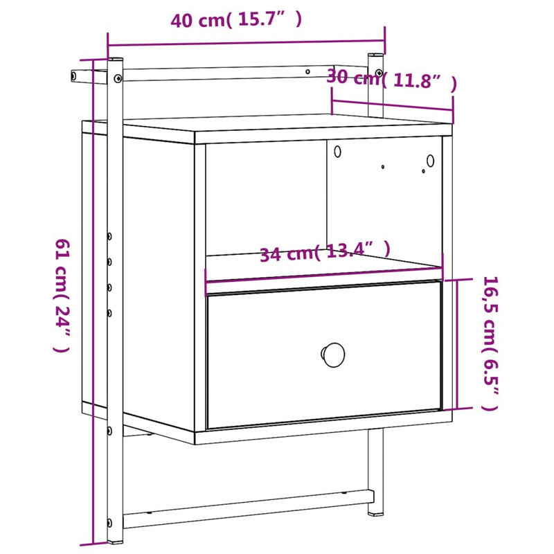 Bedside Cabinet Wall-mounted Smoked Oak 40x30x61 cm Engineered Wood