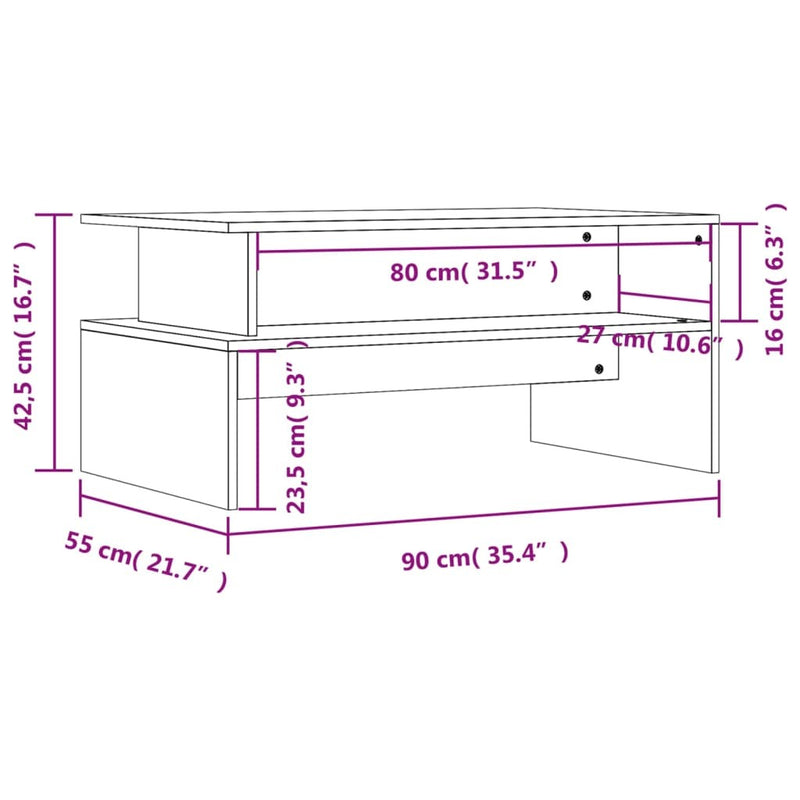 Coffee Table High Gloss White 90x55x42.5 cm Engineered Wood