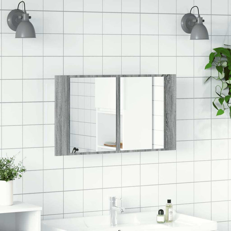 LED Bathroom Mirror Cabinet Grey Sonoma 80x12x45 cm Acrylic