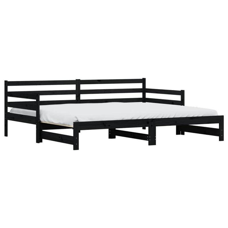 Daybed with Trundle Black 90x200 cm Solid Wood Pine