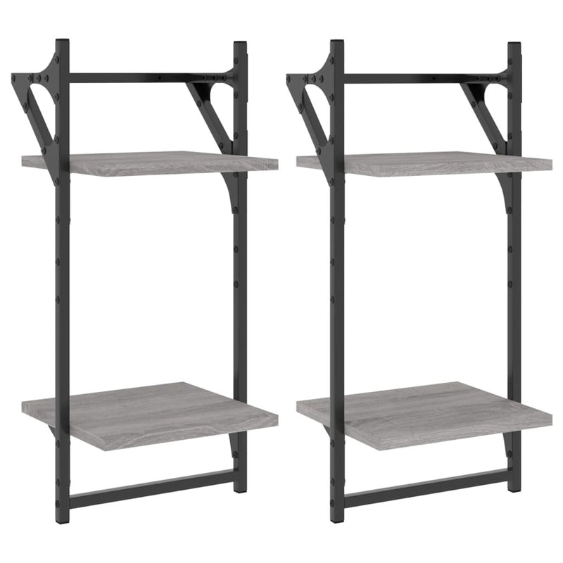 2-Tier Wall Shelves with Bars 2 pcs Grey Sonoma 30x25x65 cm