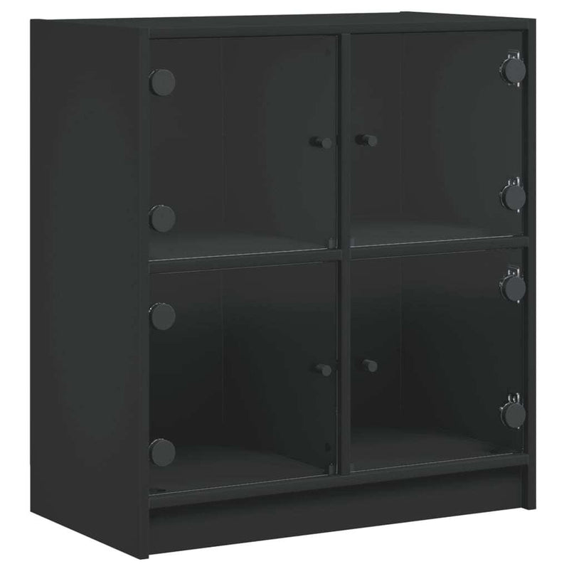 Side Cabinet with Glass Doors Black 68x37x75.5 cm