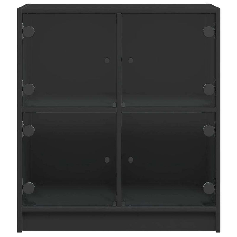 Side Cabinet with Glass Doors Black 68x37x75.5 cm