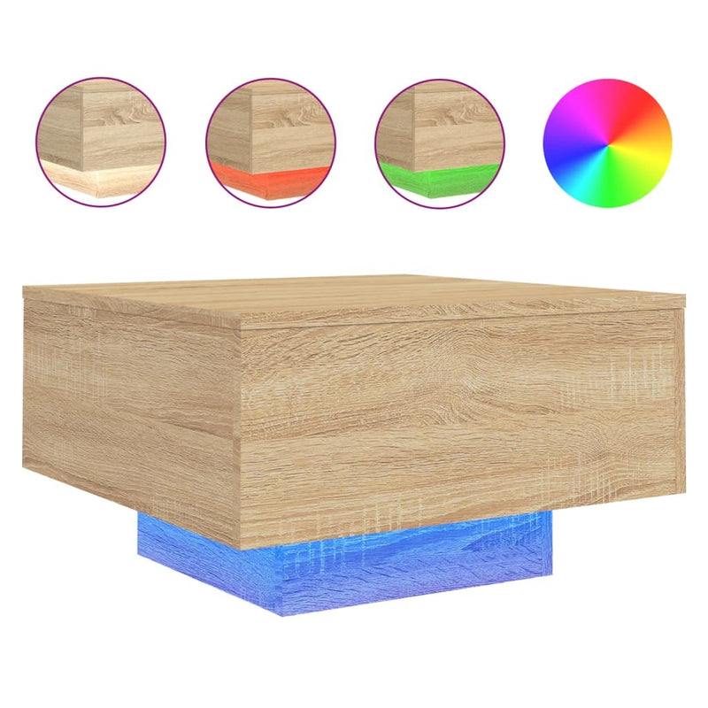 Coffee Table with LED Lights Sonoma Oak 55x55x31 cm