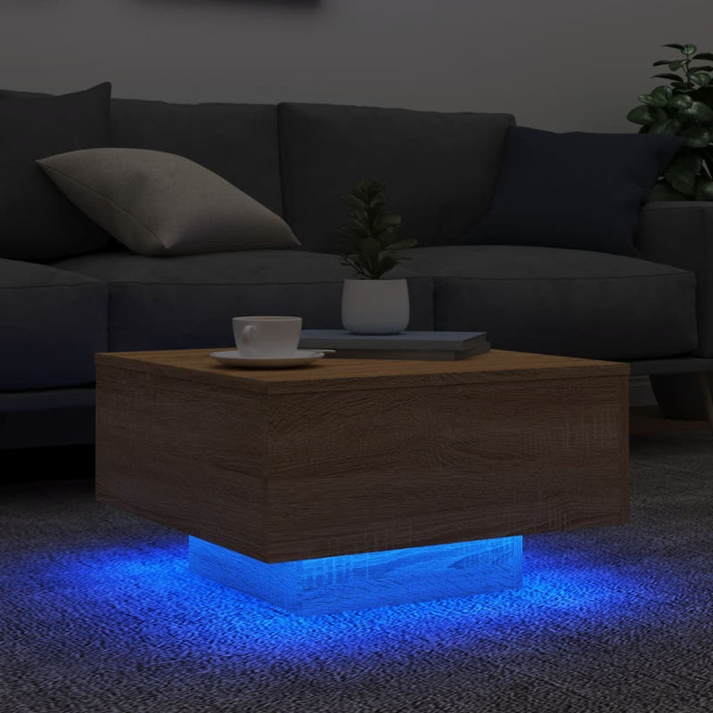 Coffee Table with LED Lights Sonoma Oak 55x55x31 cm