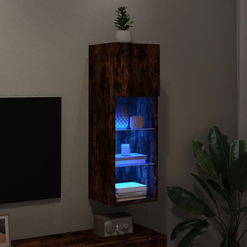 TV Cabinet with LED Lights Smoked Oak 30.5x30x90 cm