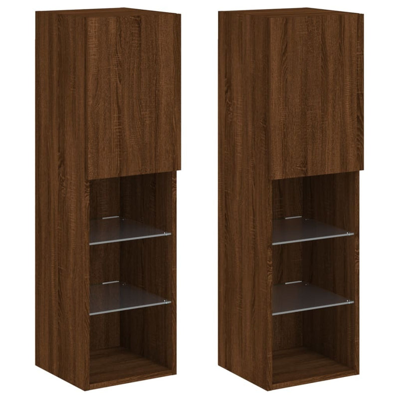 TV Cabinets with LED Lights 2 pcs Brown Oak 30.5x30x102 cm