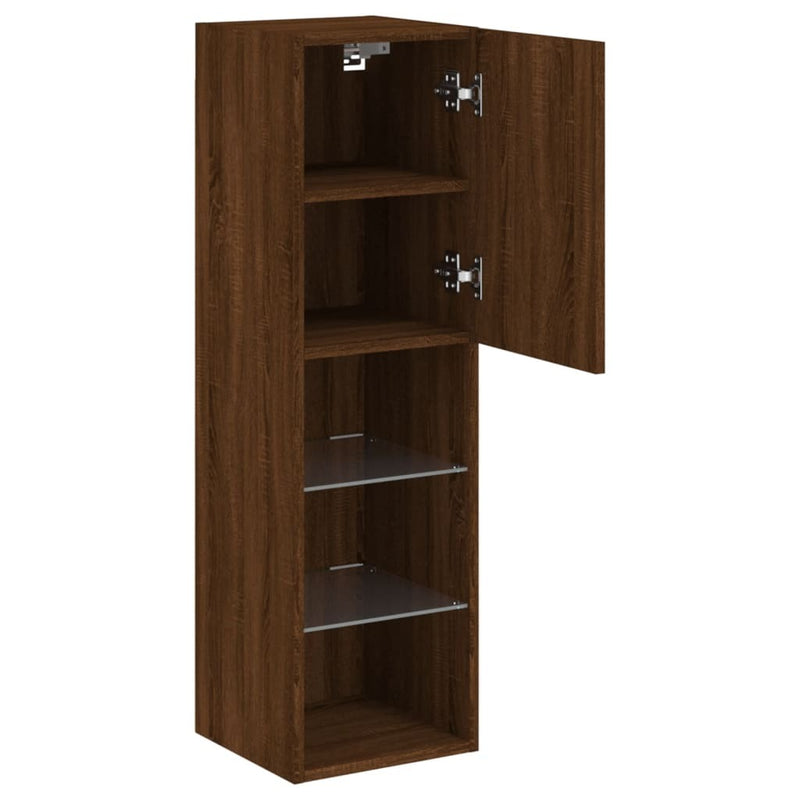 TV Cabinets with LED Lights 2 pcs Brown Oak 30.5x30x102 cm