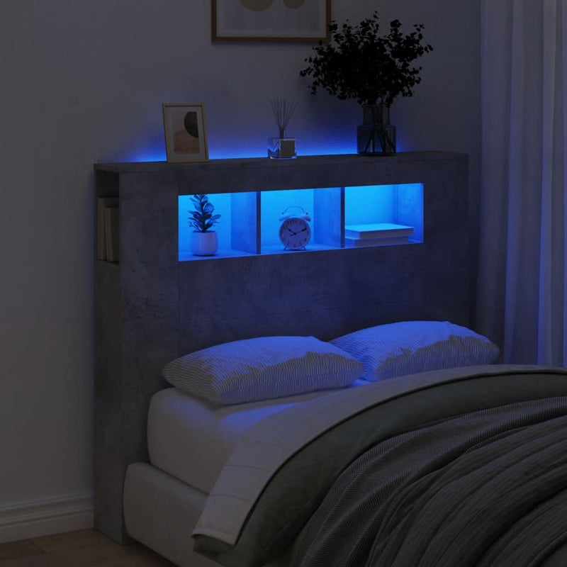 LED Headboard Concrete Grey 120x18.5x103.5 cm Engineered Wood