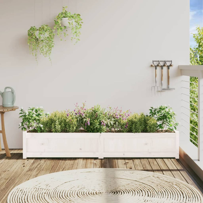 Garden Planter White 180x31x31 cm Solid Wood Pine