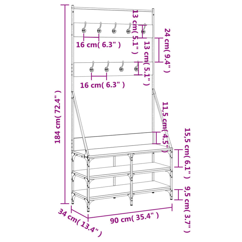 Clothes Rack with Shoe Storage Black 90x34x184 cm