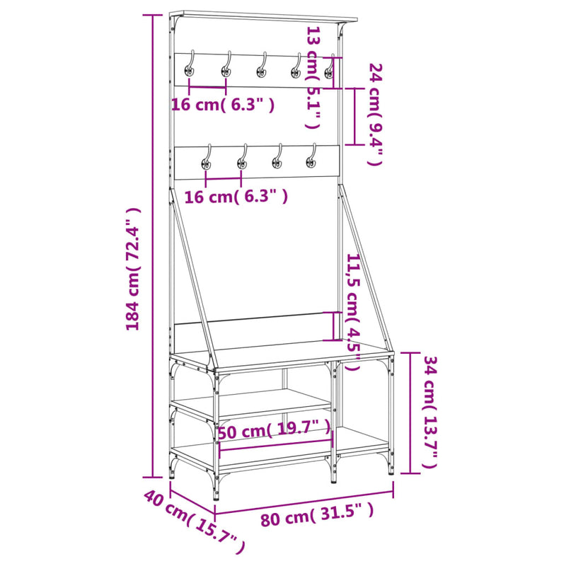 Clothes Rack with Shoe Storage Sonoma Oak 80x40x184 cm