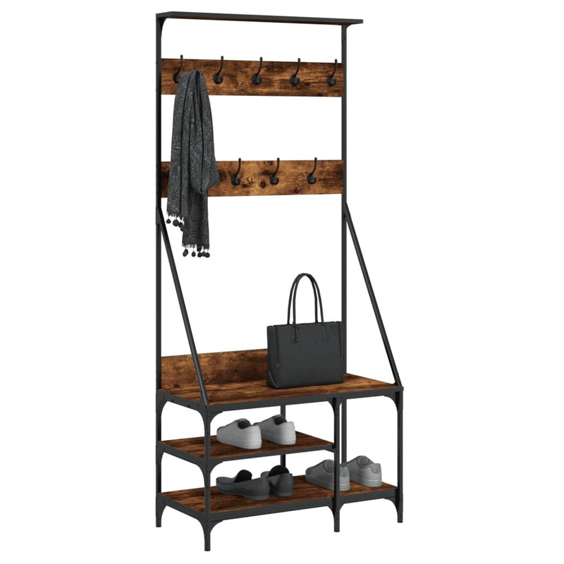 Clothes Rack with Shoe Storage Smoked Oak 80x40x184 cm