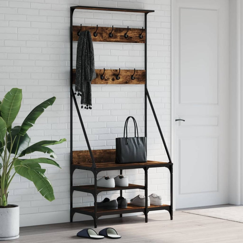 Clothes Rack with Shoe Storage Smoked Oak 80x40x184 cm