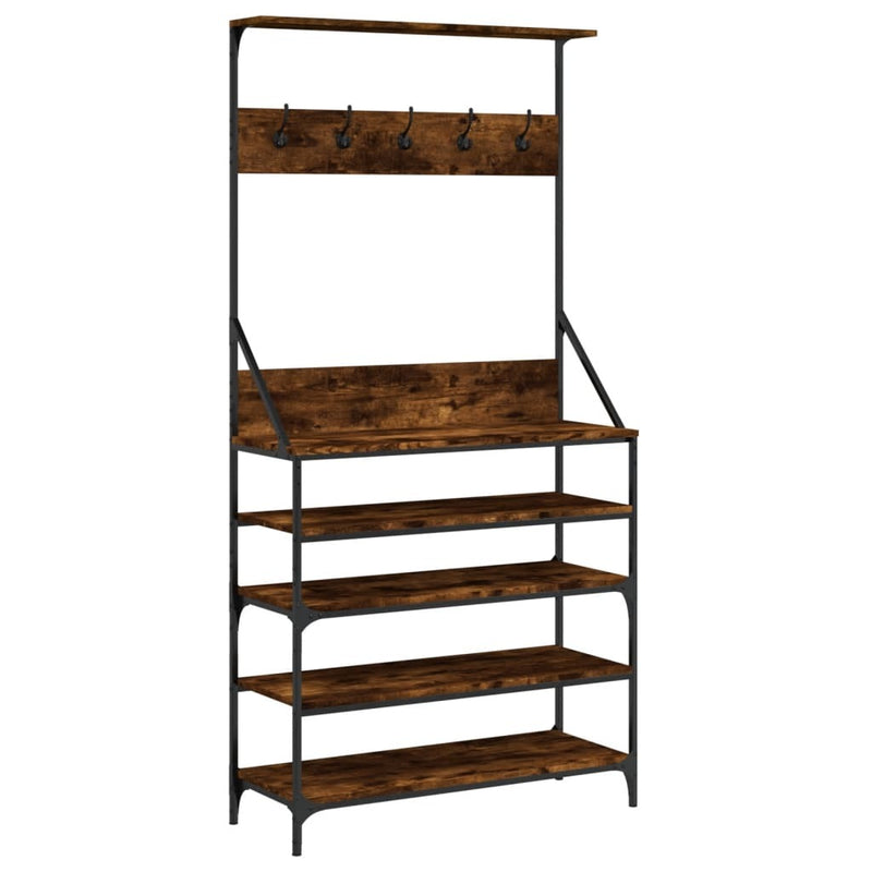 Clothes Rack with Shoe Storage Smoked Oak 90x34x184 cm