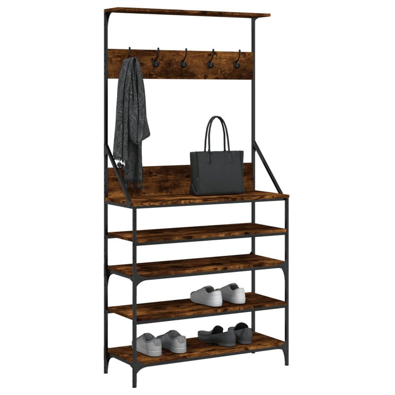 Clothes Rack with Shoe Storage Smoked Oak 90x34x184 cm