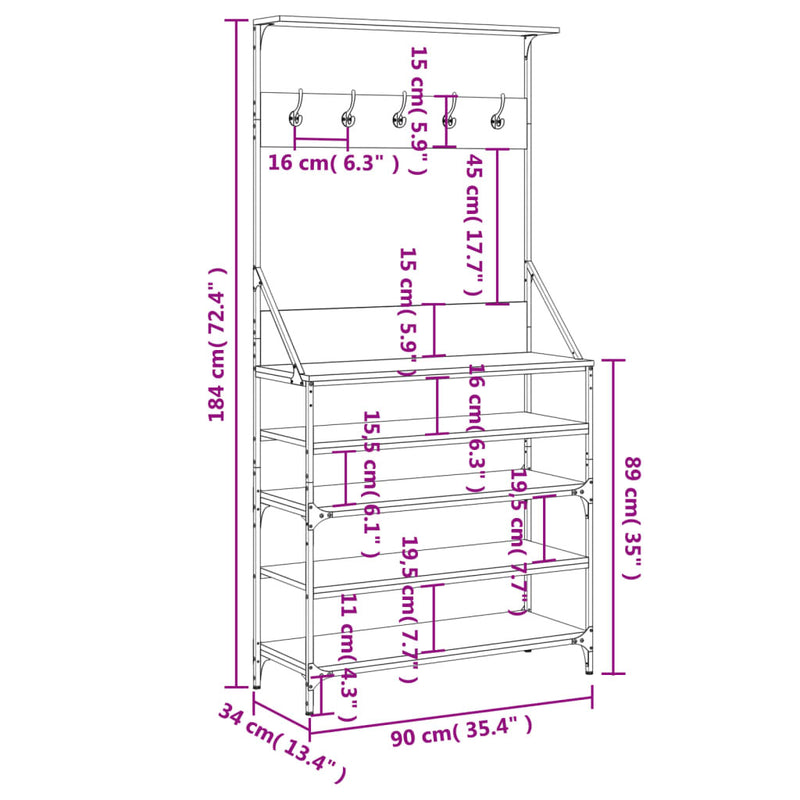 Clothes Rack with Shoe Storage Smoked Oak 90x34x184 cm