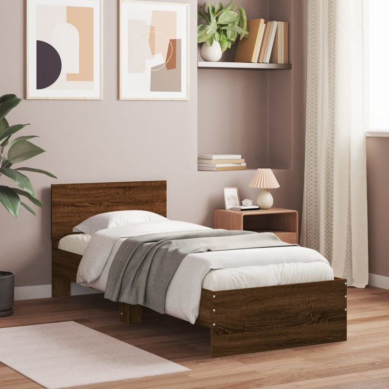 Bed Frame without Mattress with Headboard Brown Oak 90x200 cm