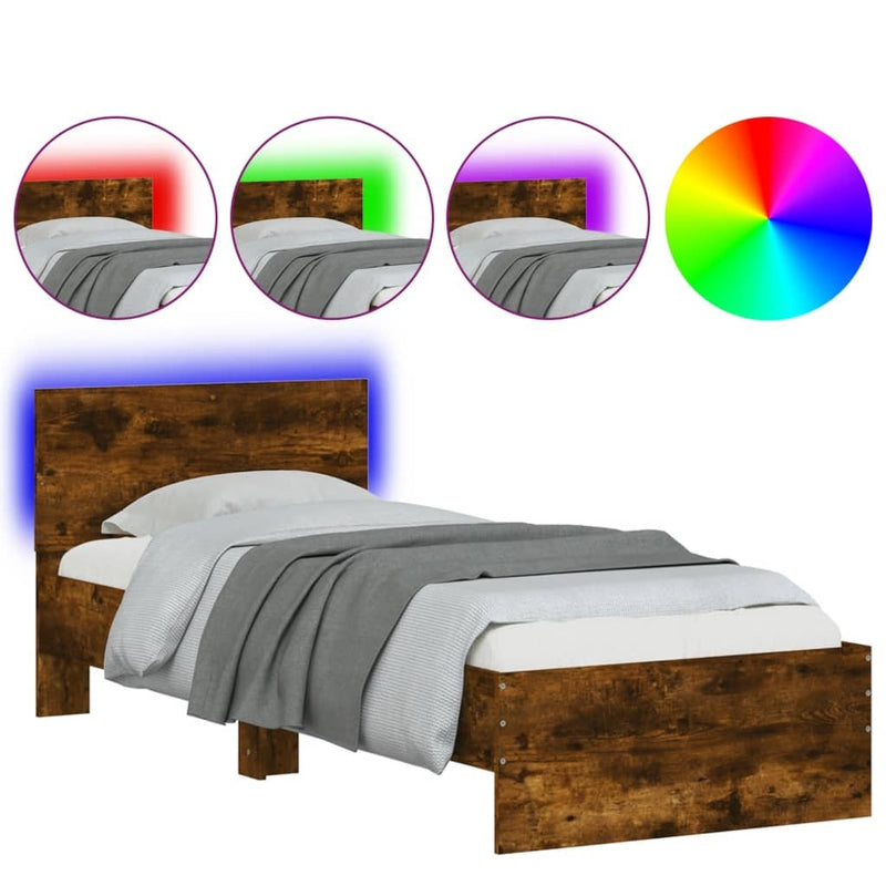 Bed Frame without Mattress with LED Lights Smoked Oak 90x190 cm Single