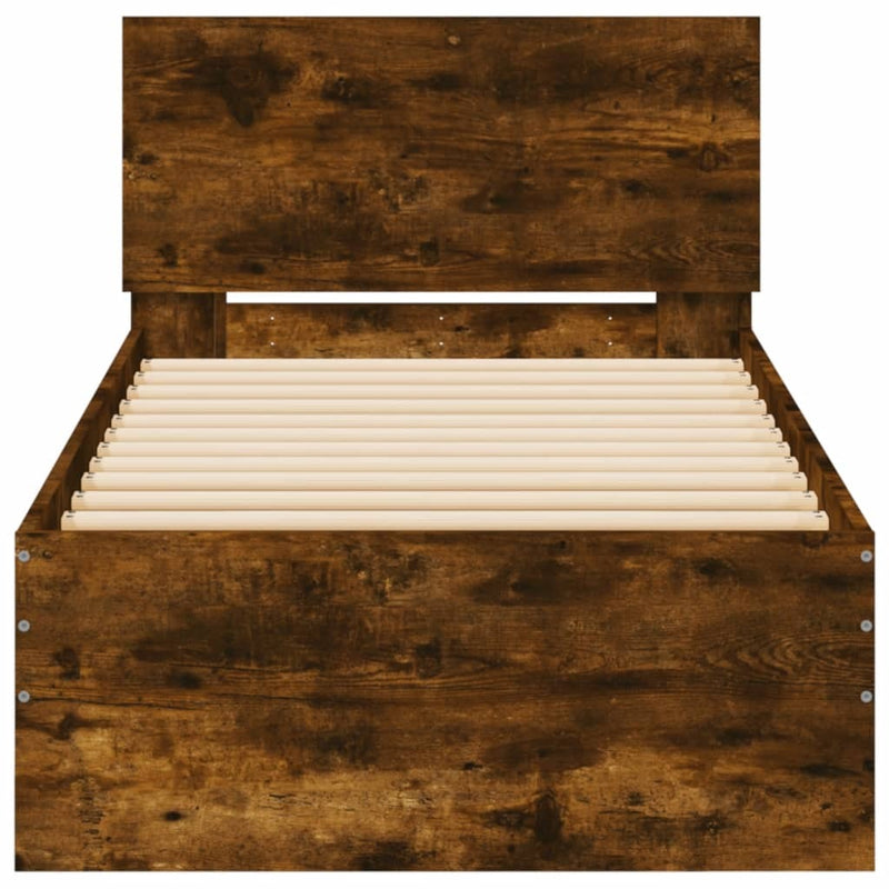 Bed Frame without Mattress with LED Lights Smoked Oak 90x190 cm Single