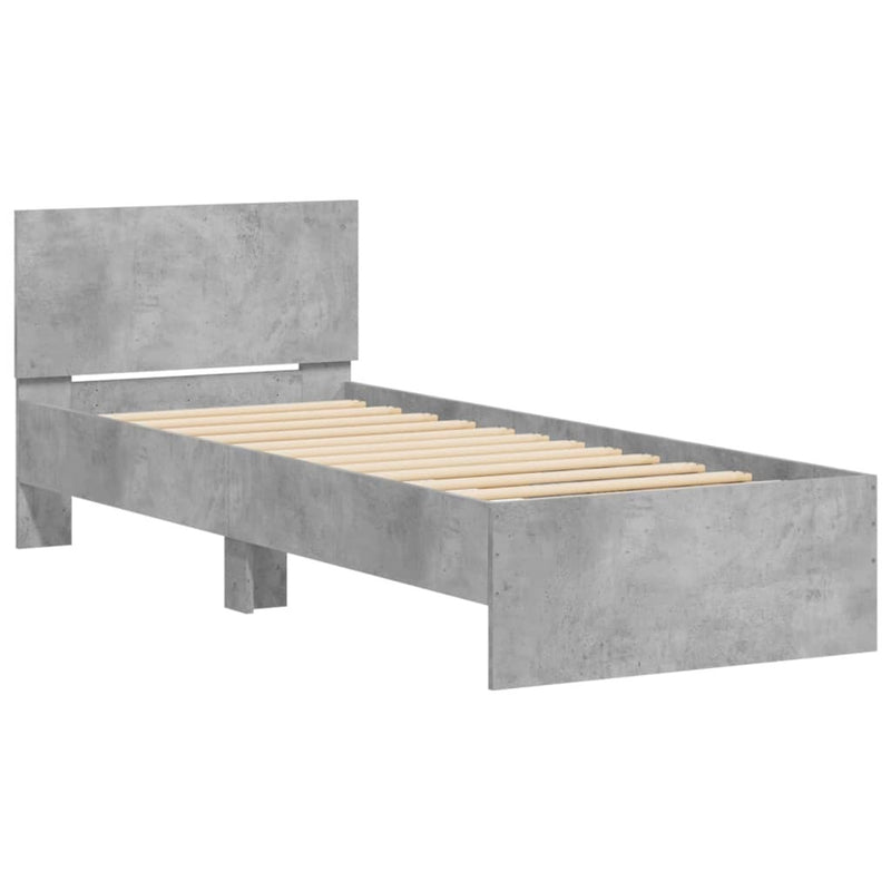 Bed Frame without Mattress with LED Lights Concrete Grey 75x190 cm Small Single