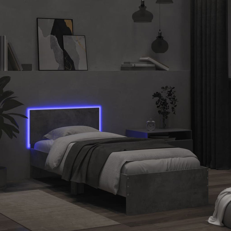 Bed Frame without Mattress with LED Lights Concrete Grey 75x190 cm Small Single