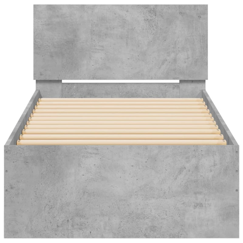 Bed Frame without Mattress with LED Lights Concrete Grey 75x190 cm Small Single