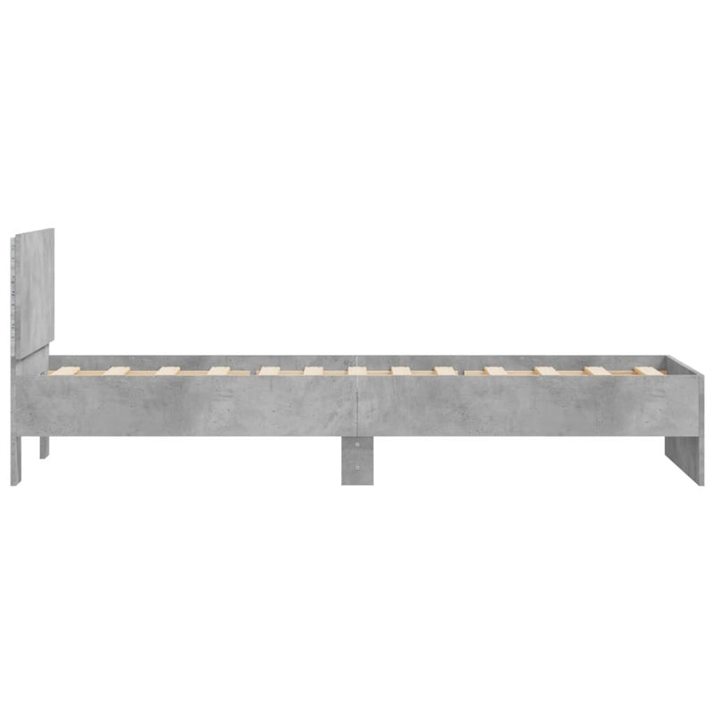 Bed Frame without Mattress with LED Lights Concrete Grey 75x190 cm Small Single