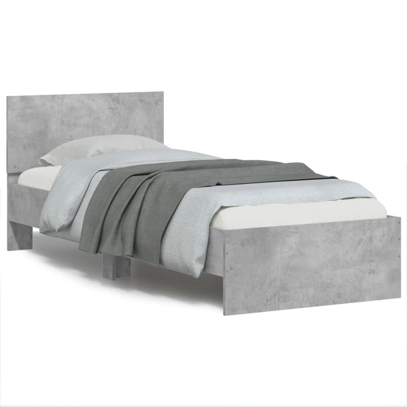 Bed Frame without Mattress with LED Lights Concrete Grey 75x190 cm Small Single