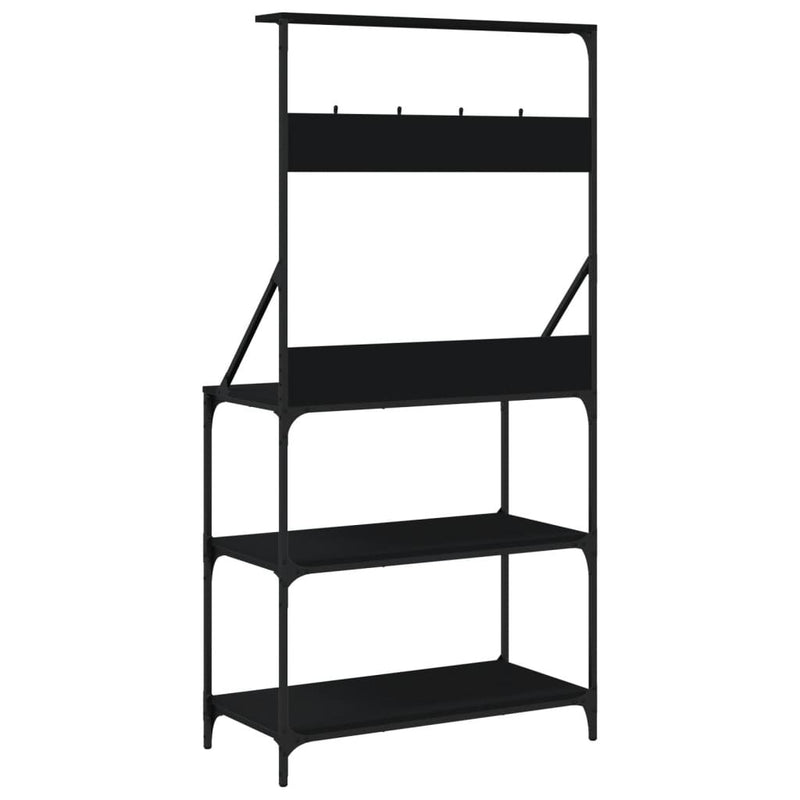 Baker's Rack with Hooks 4-Tier Black Engineered Wood