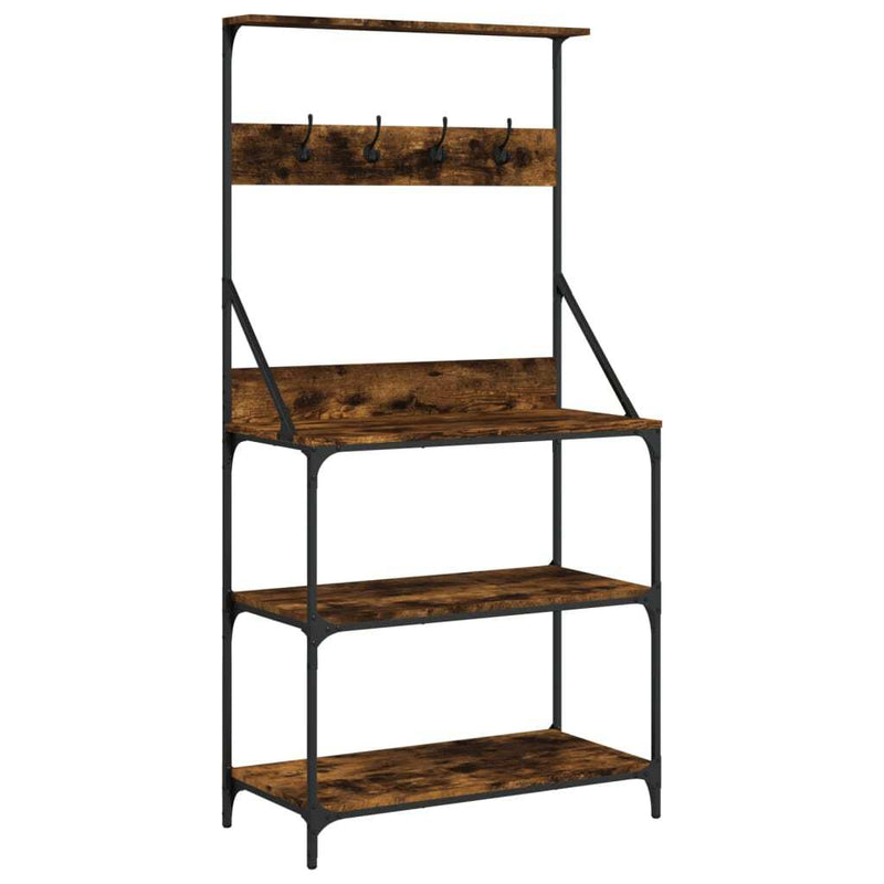 Baker's Rack with Hooks 4-Tier Smoked Oak Engineered Wood