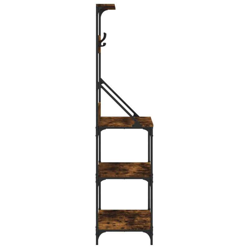 Baker's Rack with Hooks 4-Tier Smoked Oak Engineered Wood