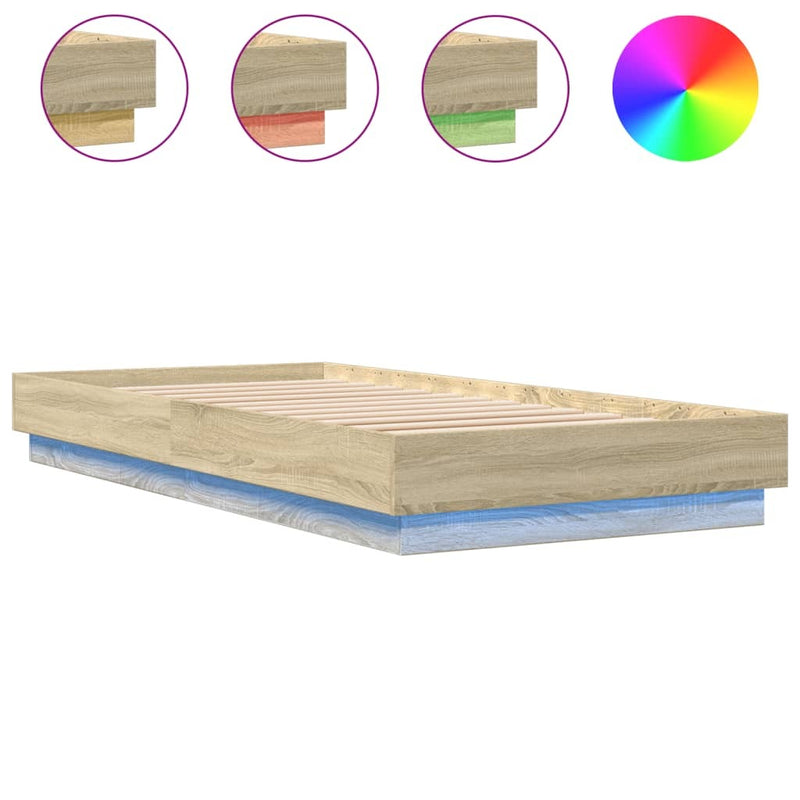 Bed Frame without Mattress with LED Lights Sonoma Oak 100x200 cm