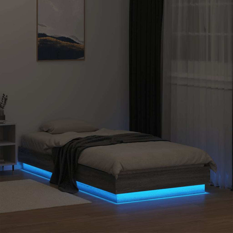 Bed Frame without Mattress with LED Lights Grey Sonoma 75x190 cm Small Single