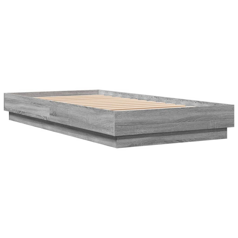 Bed Frame without Mattress with LED Lights Grey Sonoma 75x190 cm Small Single