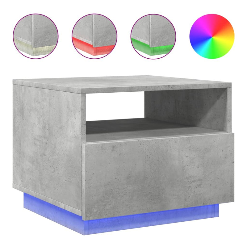 Coffee Table with LED Lights Concrete Grey 50x49x40 cm